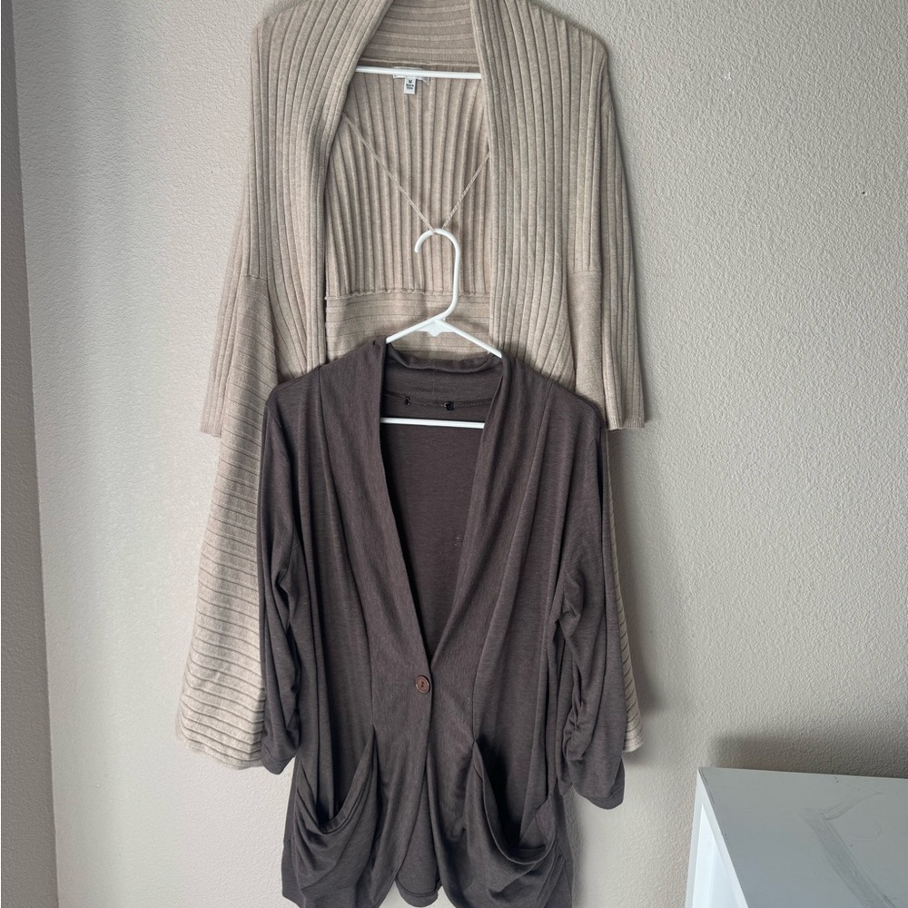 croft & barrow Cream and Brown Open-Front Cardigan Duo